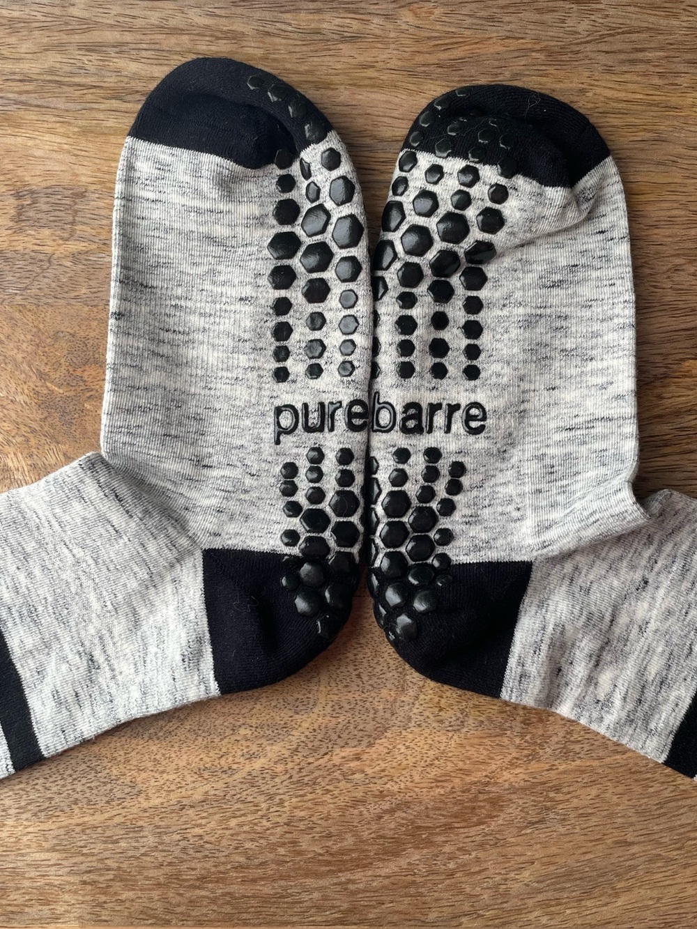 Pure Barre Grey & Black Athletic Stripe Crew Grip Socks NWOT